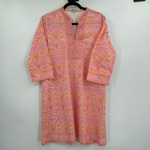 Bella Tu Orange V-Neck Beaded Cotton Blend Tunic Dress Large